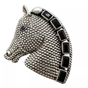 🌟NICKY BUTLER 925 Sterling Silver Black Onyx Amethyst Horse Pin Brooch NEW NB